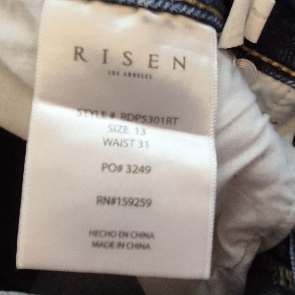 Risen 13/31 Med Dark Wash Denim Straight Leg Jeans Distressed 28" Inseam - Picture 4 of 5